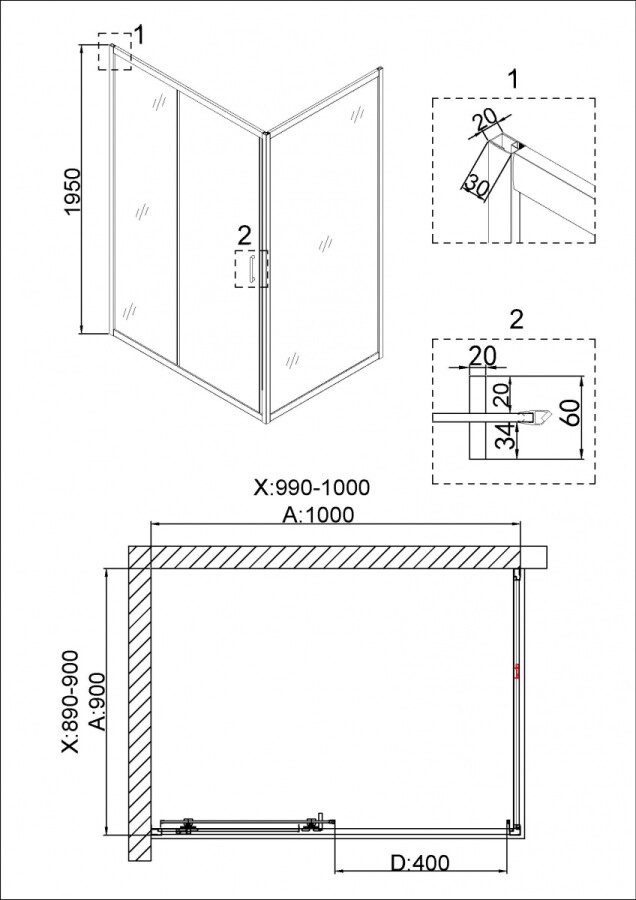 Душевой уголок 100x90 Niagara NG-42-10AG-A90G