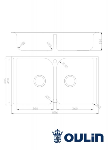 Oulin OL-S8201 кухонная мойка satin система POP-UP 85.6x48.6 см