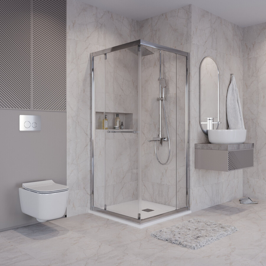 Душевое ограждение Niagara Nova NG-6635-34 (100х100х195) квадрат,хром,двери раздвижные,стекло прозрачное,1 место