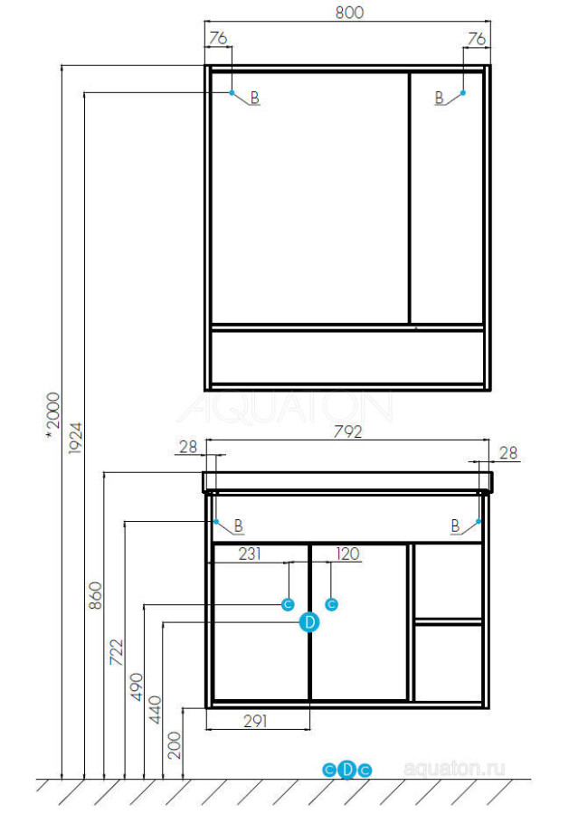 Акватон Флай 80 см тумба с раковиной дуб крафт бел 1A237401FAX10