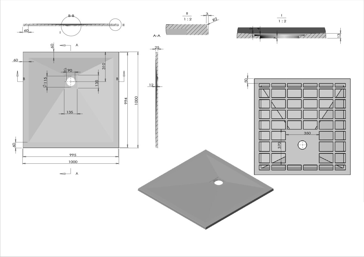 Vincea душевой поддон VST-4SR1010A 100х100 из камня черный матовый