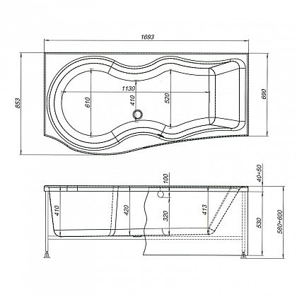 Aquanet Nicol 170*85 ванна акриловая асимметричная L