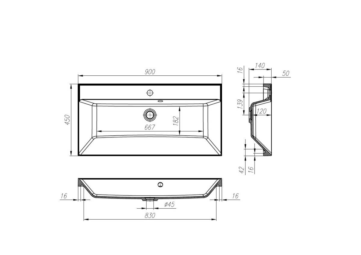 Раковина из литьевого мрамора BelBagno BB900/450-LV-ART-AST-NERO