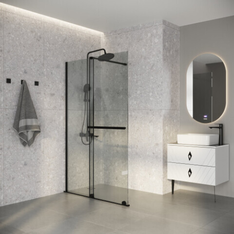 Душевая перегородка Niagara Nova NG-671-12BLACK (120х200) черный матовый,раздвижная,стекло прозрачное,1 место