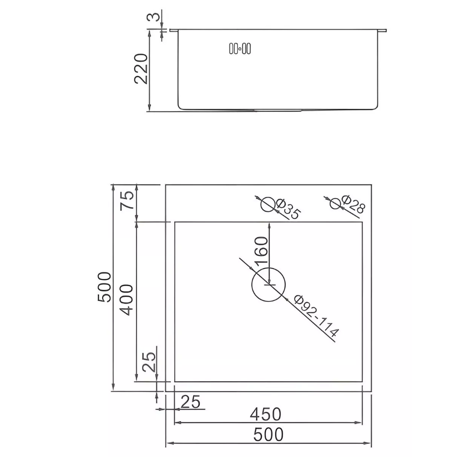 Мойка кухонная врезная Diadonna DS5050BL Decor Grafit 500 500 Pvd покрытие