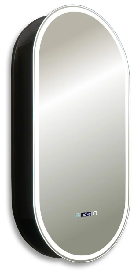 Azario Soho Black зеркало-шкаф 50х100 см сенс. вкл., часы, подогрев, диммер, черный LED-00002612