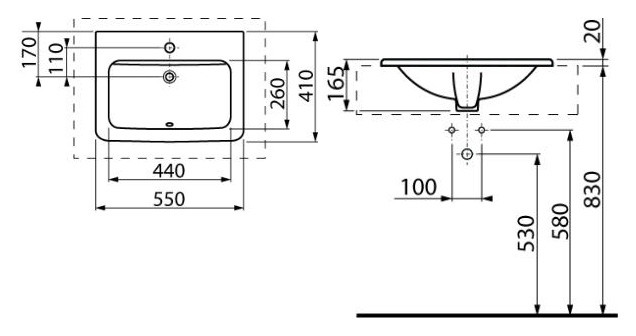 Jika Cubito 8174220001041 умывальник встраиваемый 55 см