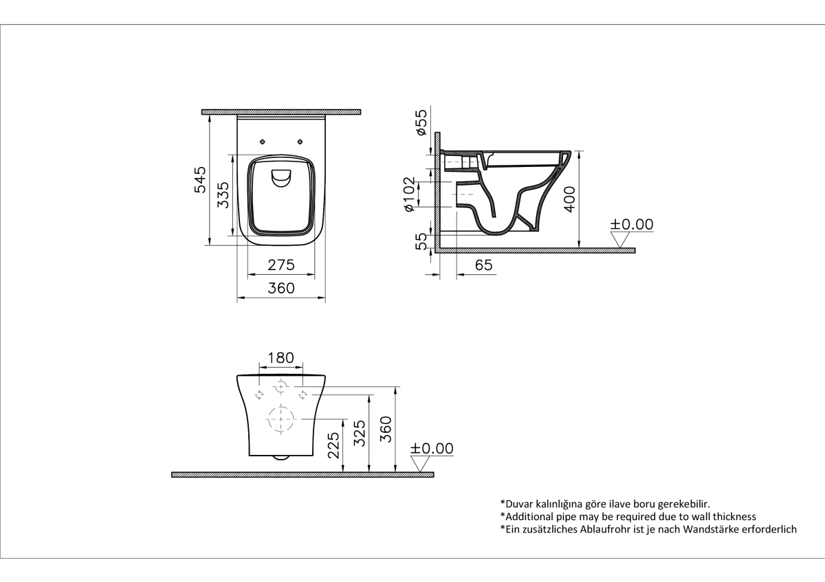 Vitra Zentrum Square унитаз подвесной безободковый без сиденья 7484B003-0075