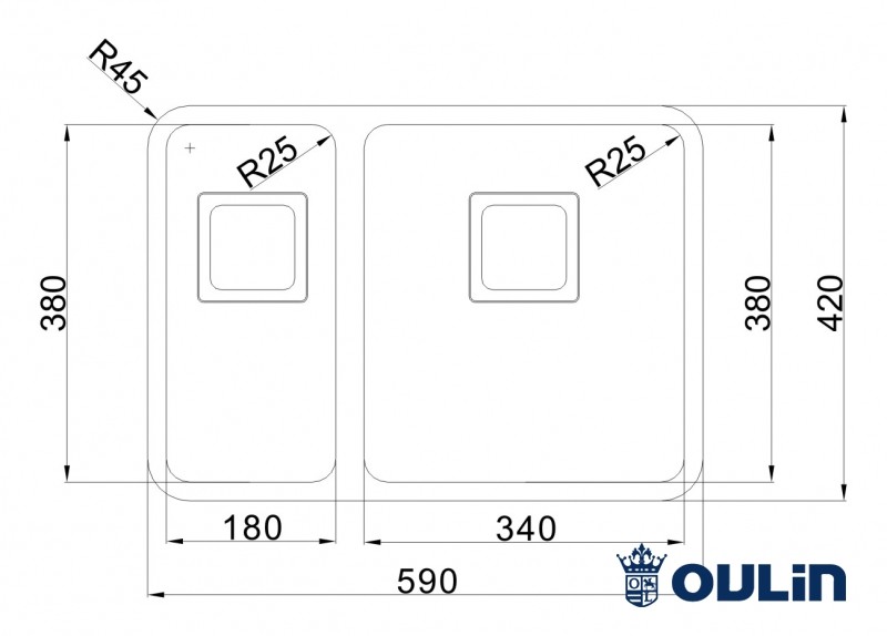 Oulin OL-0369 кухонная мойка cатиновая R/L 59x42 см