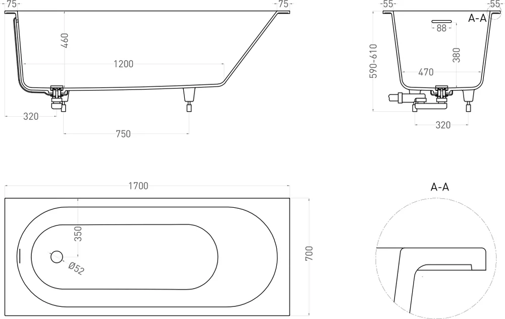 Salini Ornella Kit S-Sense ванна прямоугольная 170х70 102413G