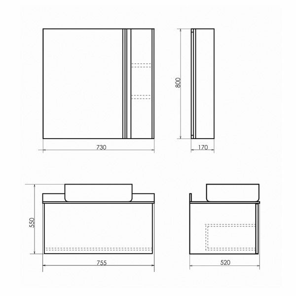 Зеркало-шкаф Comforty "Эдинбург-75" бетон светлый 00004149063CF