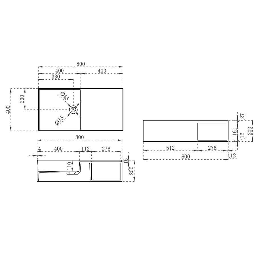 Vincea Solid Surface раковина 80х40 см подвесная VWB-6S180MW