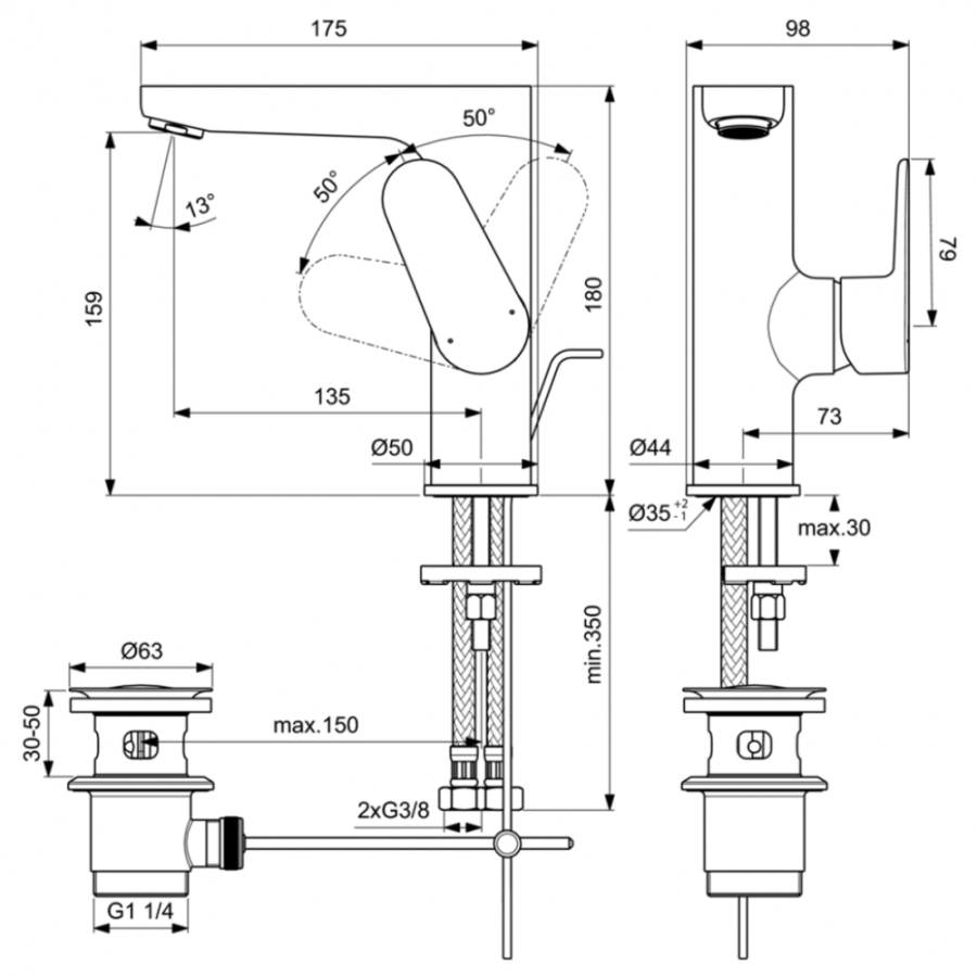 Ideal Standard Cerafine смеситель для раковины BC703XG