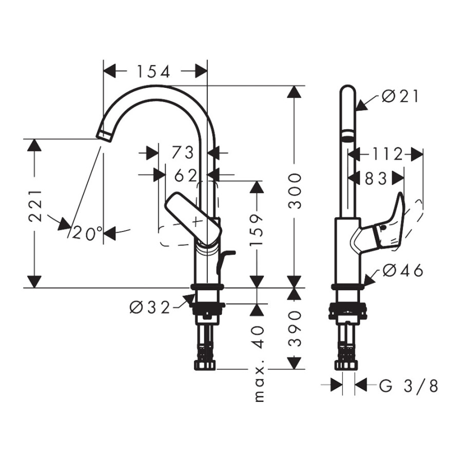 Hansgrohe Logis Смеситель для раковины 210 поворотный излив 120° черный матовый 71130670