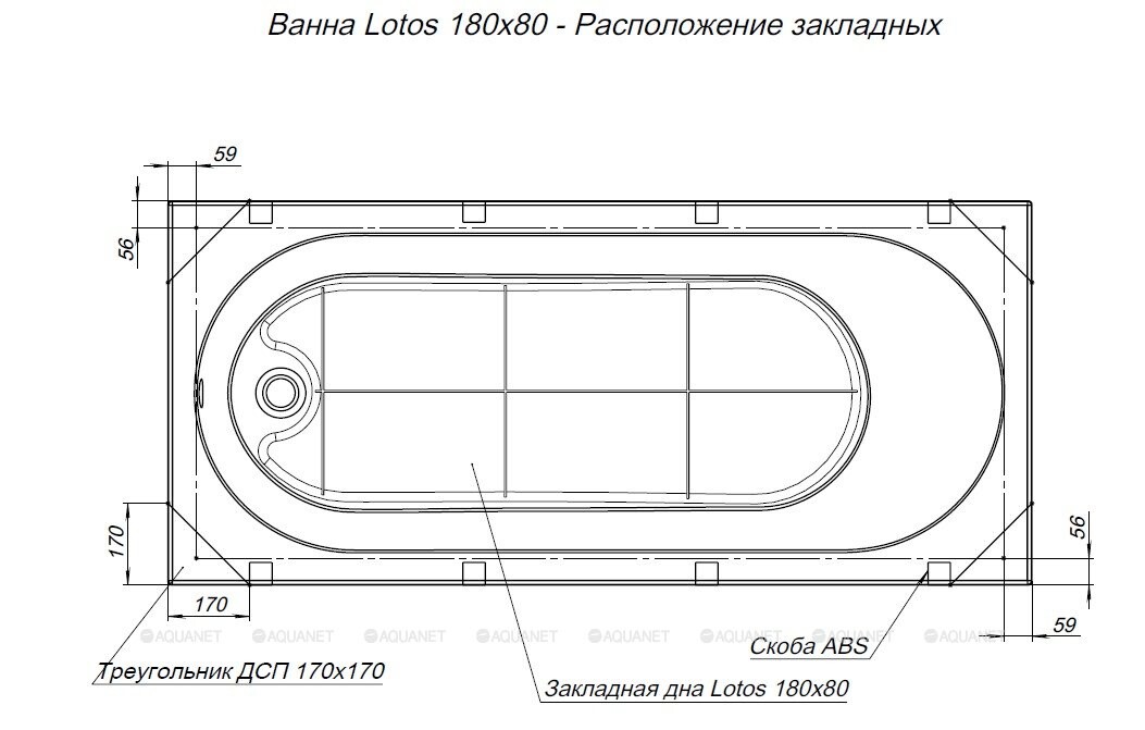 Акриловая ванна Aquanet Lotos 180x80 (с каркасом) 00332845