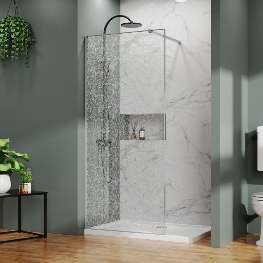 Душевая перегородка Azario Walk-in 900x2000 в рамке, "Битое стекло", толщина стекла 13 мм, профиль графит матовый AZ-275-90-MGR-CBR