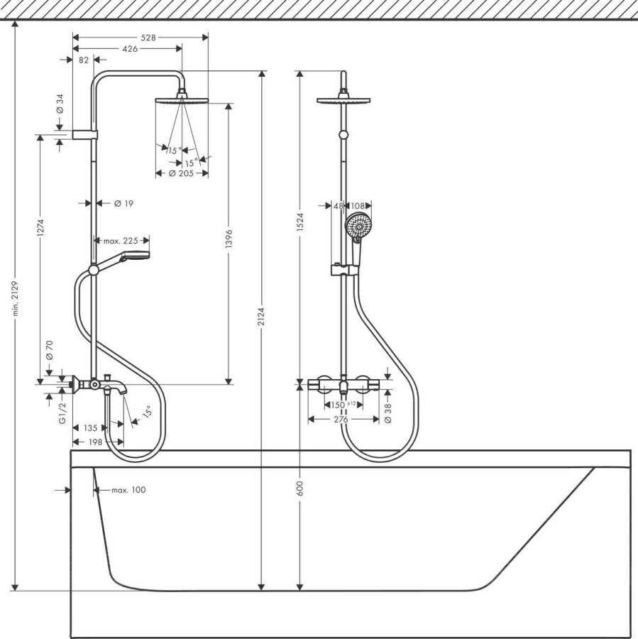Hansgrohe Vernis Blend Showerpipe 200 1jet с термостатом для ванны хром 26274000