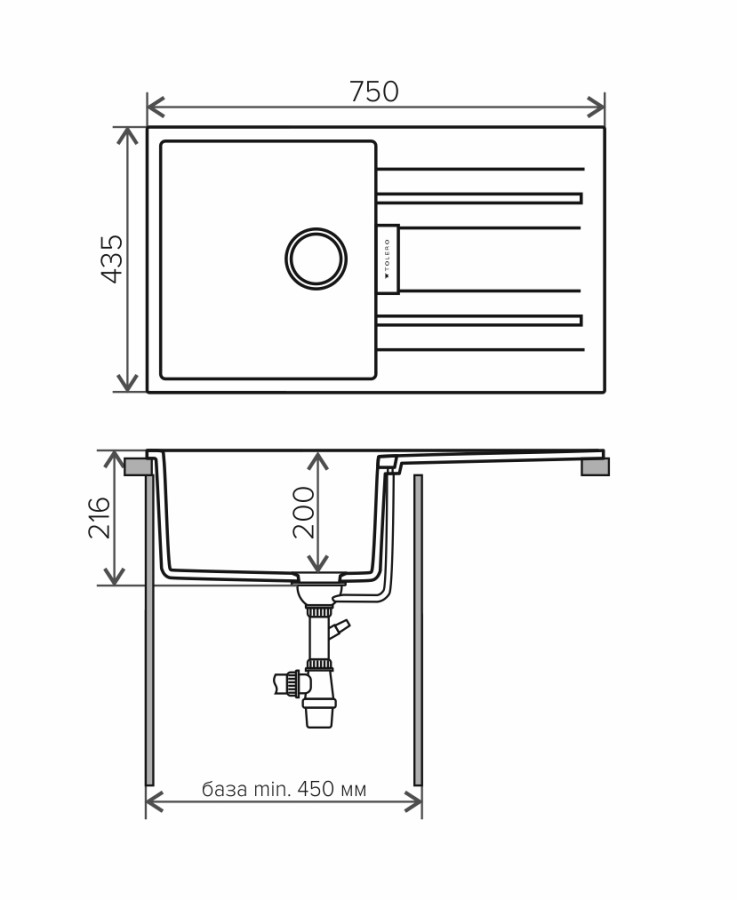 Tolero Loft TL750 кухонная мойка серый 43.5 х 75 см