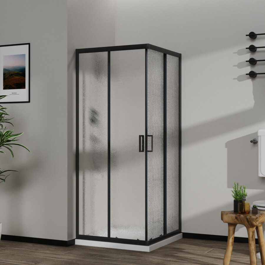 Душевое ограждение Azario Paris 1000х1000х1950 стекло "Шиншилла" 5 мм, профиль черный матовый AZ-R06-100-MB-CHC