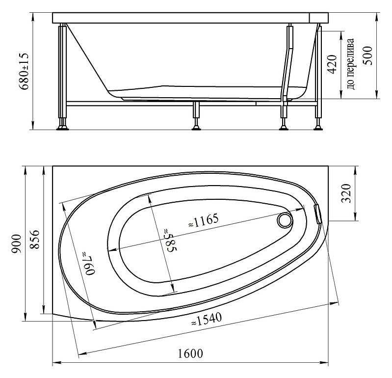 Radomir Орсини Cтандарт Bronze 160x90 см ванна акриловая асиммеричная белая c гидромассажем правая -левая с каркасом