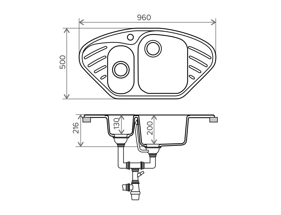 Polygran F 14 кухонная мойка бежевый 50 х 96 см