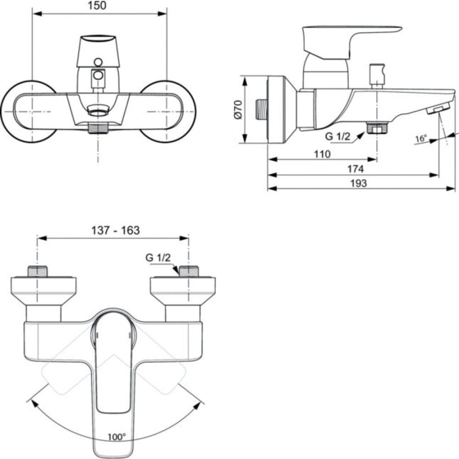 Ideal Standard Connect Air смеситель для ванны A7033A5