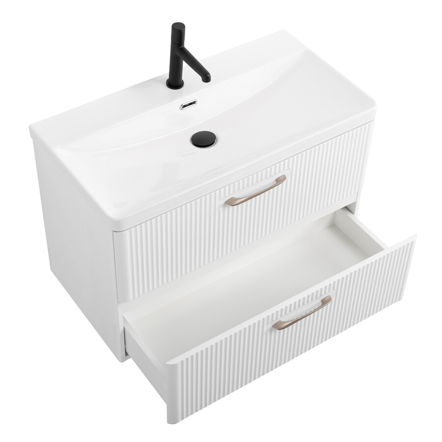 Подвесная тумба с раковиной Belbagno DUE 80 см Bianco Lucido DUE-800-2C-SO-BL-P BB-8076-3-80