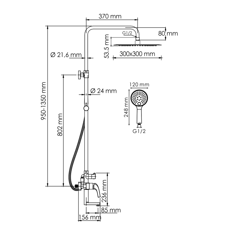 WasserKraft Sauer 7100 душевая система со смесителем A171.261.207.PG