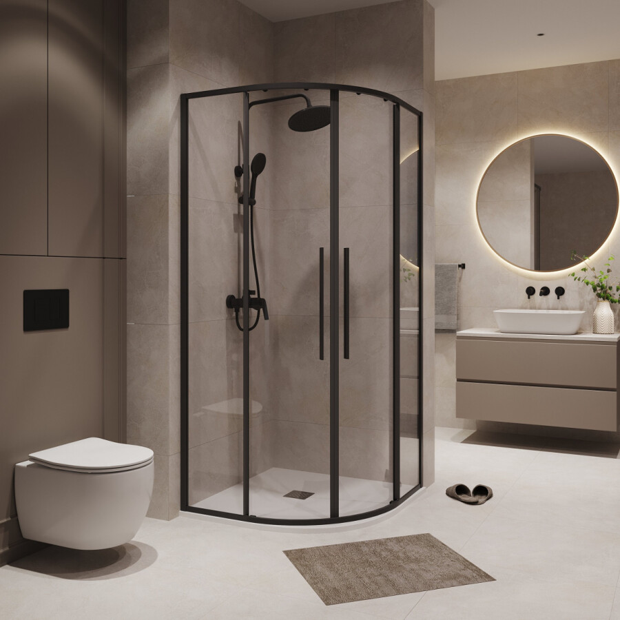 Душевое ограждение Niagara Nova NG-6825-34ВLACK (80х80х195) четверть круга,черный матовый,двери раздвижные,стекло прозрачное,1 место