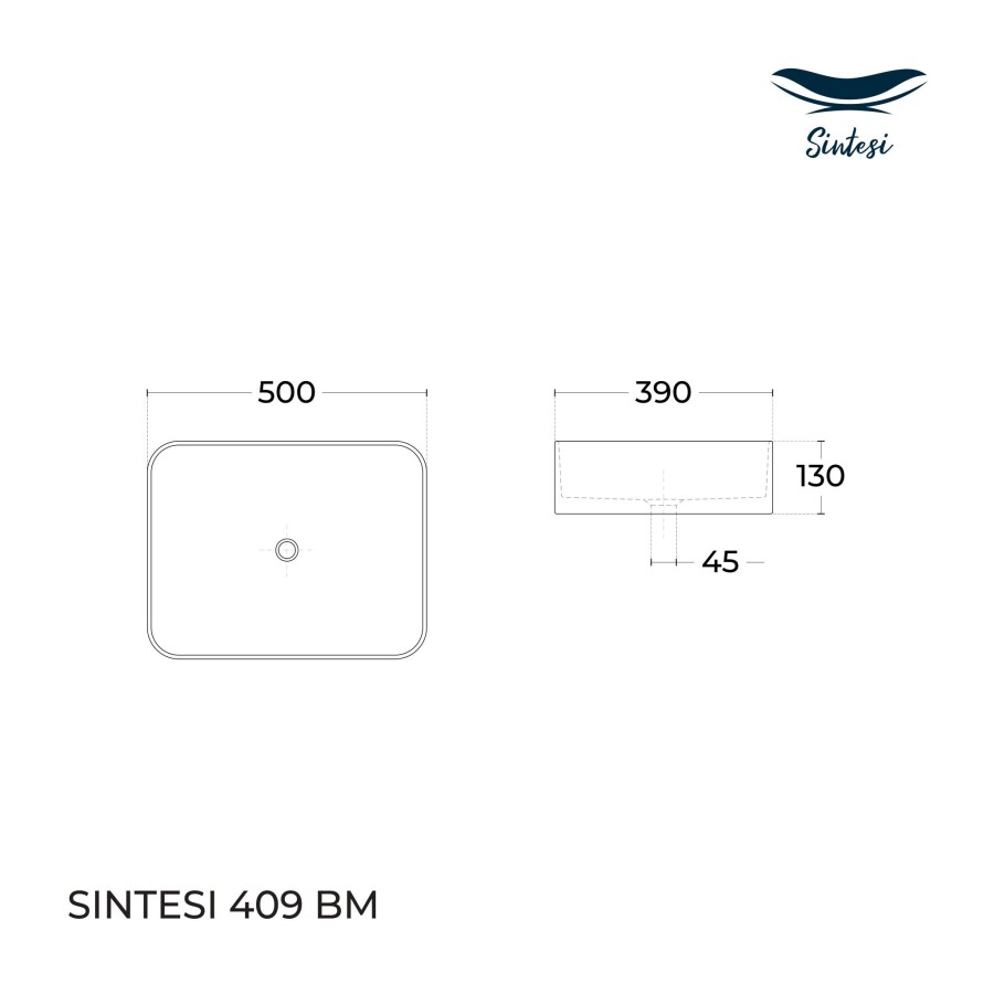 Раковина SinteSi накладная черная матовая 500х390х130, без отверстия под смеситель SIN-LVB-APP-409BM