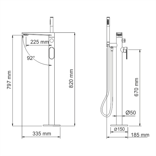 WasserKRAFT Dinkel смеситель для ванны напольный 5821