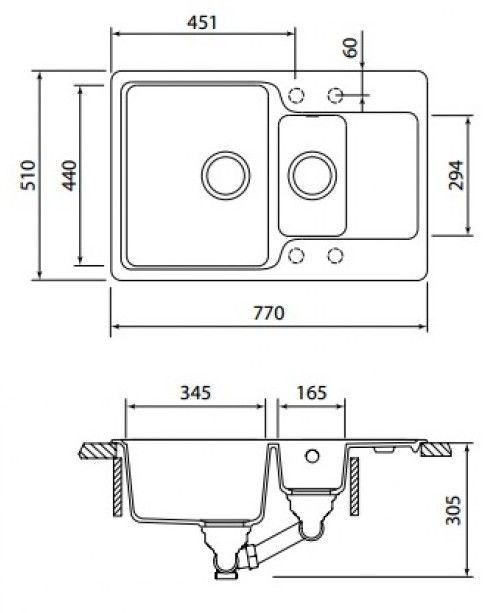 Schock Cambridge 60D 700700 кухонная мойка оникс 77x51 см