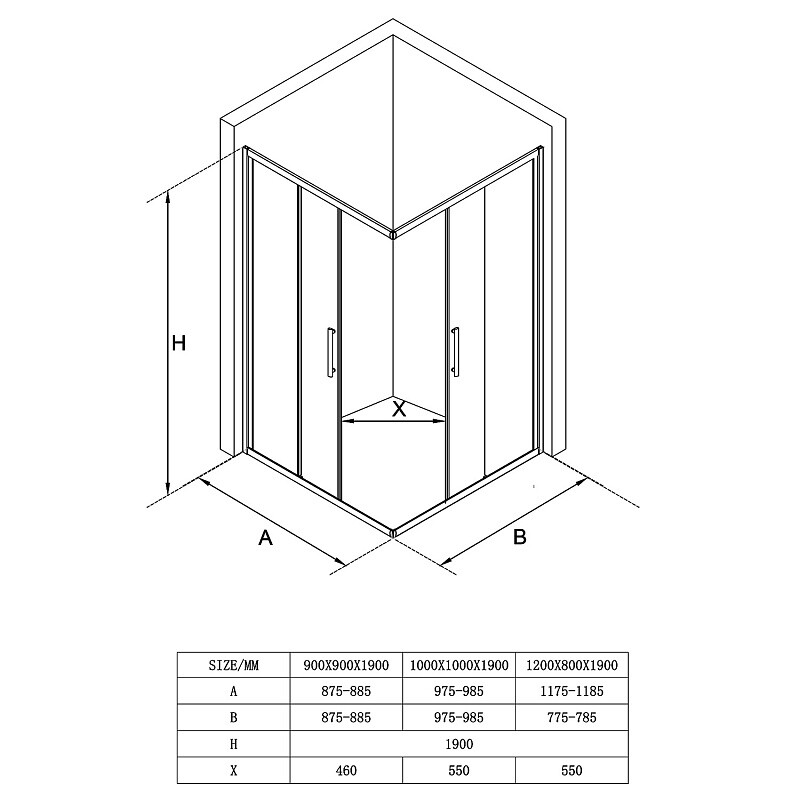 Душевое ограждение Loranto 120x80x190 раздвижная дверь, универсальная, прозрачное стекло 6 мм, профиль хром CS-AB01C-128