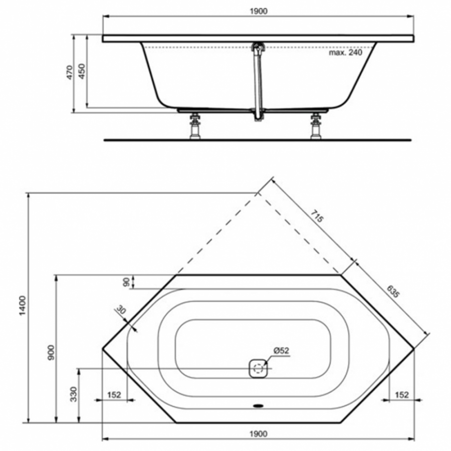 Ideal Standard Tonic ванна акриловая шестиугольная 190х90 K746901