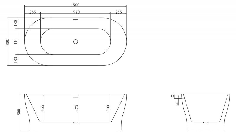 BelBagno BB405-1500-800 150*80 ванна акриловая овальная