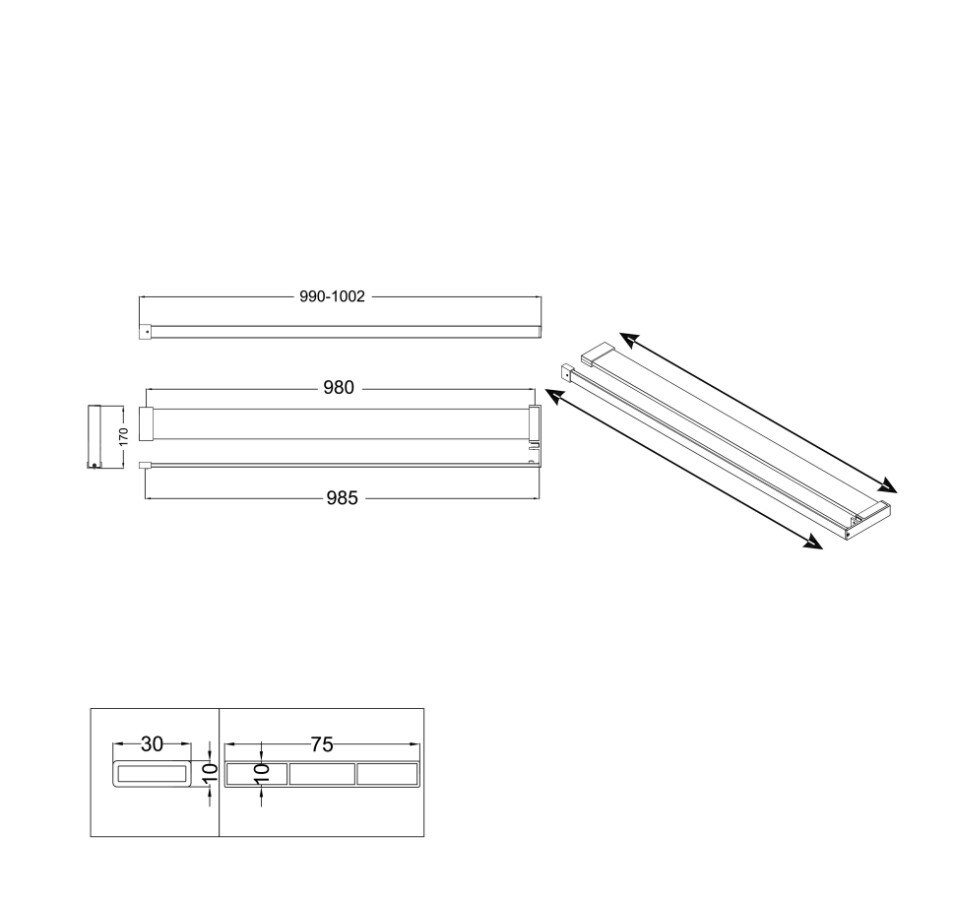Полка-вешалка Niagara Nova NG1075B (100 см) черный матовый