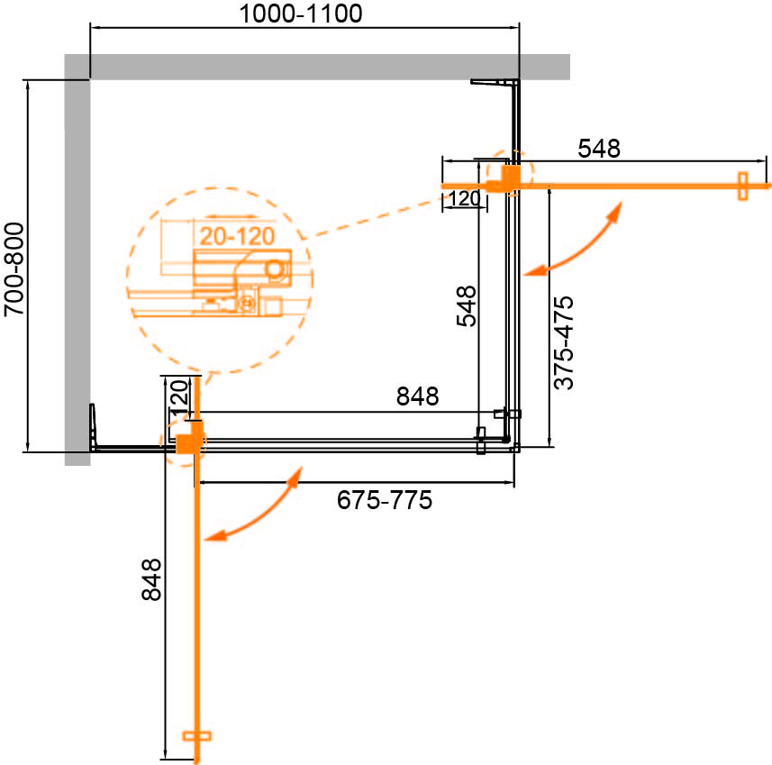 Душевой уголок CEZARES SLIDER-AH-2-70/80-100/110-GRIGIO-GM
