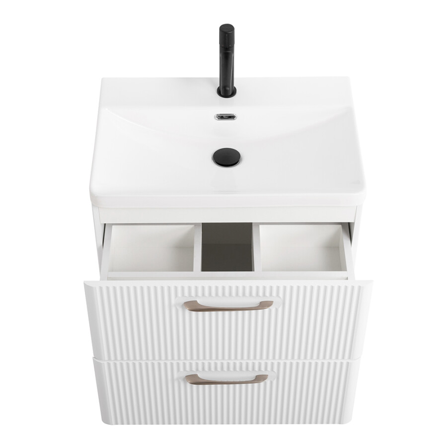 Подвесная тумба с раковиной Belbagno DUE 60 см. Bianco Lucido, DUE-600-2C-SO-BL-P BB-8076-3-60