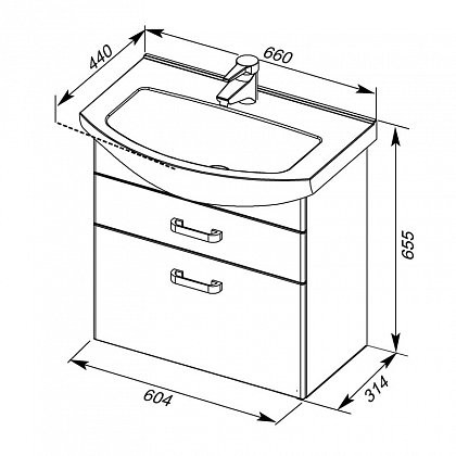 Aquanet Ирис 65 тумба с умывальником 00212660 подвесная