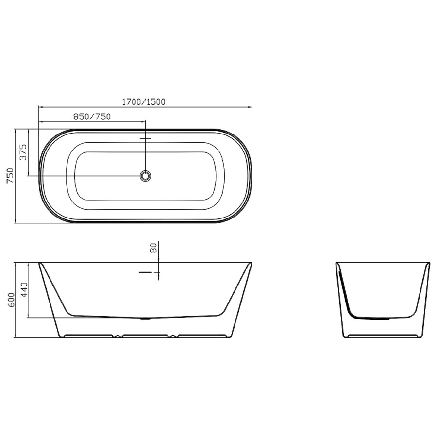 Ванна акриловая Azario Crisp 1500x750x600 отдельностоящая, в комплекте с сифоном и металлической рамой AZ-8692-1.5
