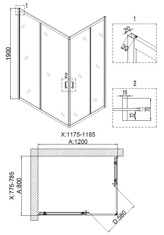 Душевой уголок 120x80 Niagara NG 6610-08 Универсальный 66100811