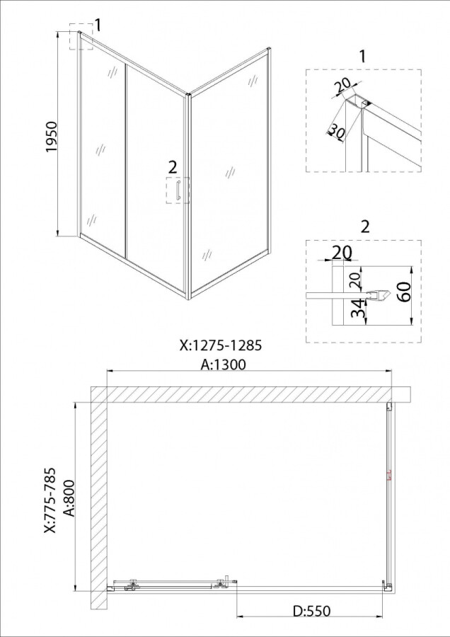 Душевой уголок 130x80 Niagara NG-82-13AB-A80B