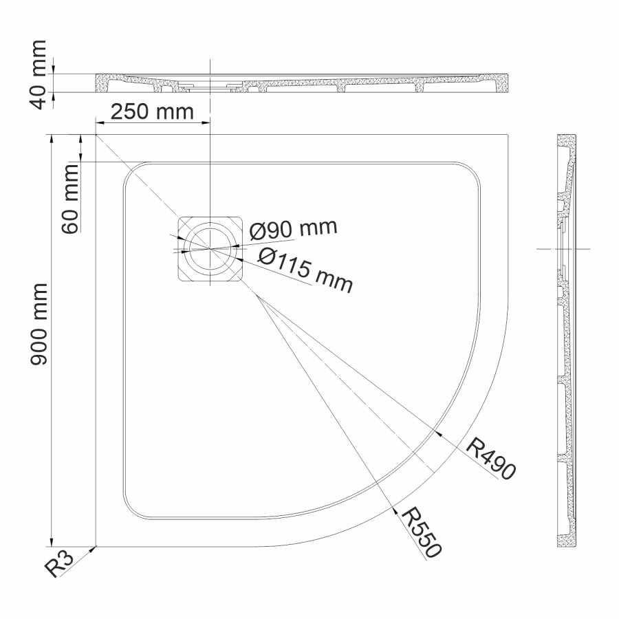 WasserKRAFT Neime 19T01 душевой поддон из искусственного камня 90*90*4