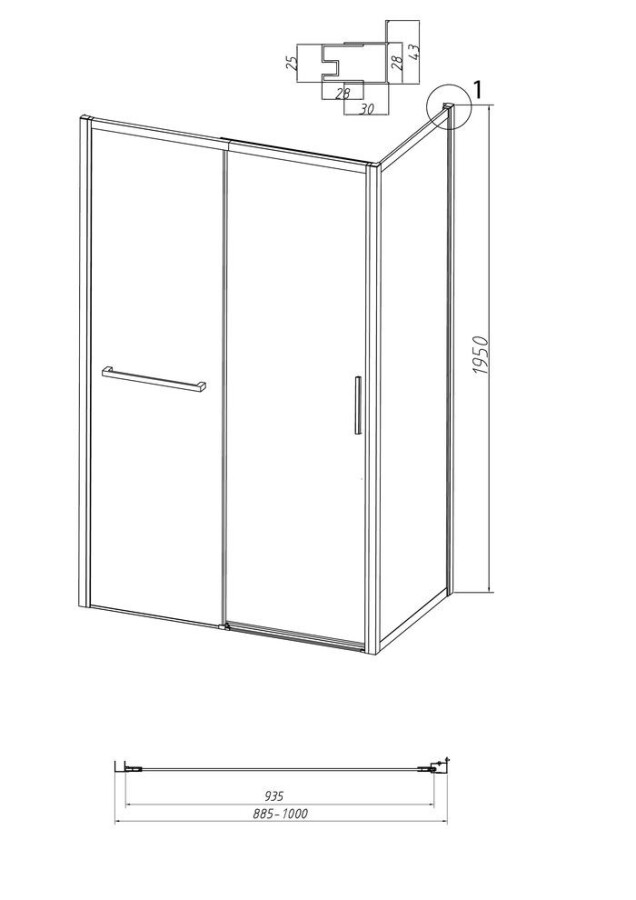 Боковая стенка Grossman Style 200.K33.05.100.21.02 (100х195) черный матовый,стекло шиншилла, 1 место