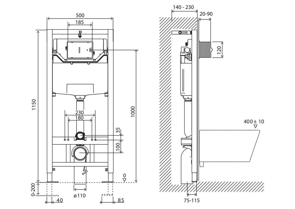 BB001-120/BB005-PR-CHROME Система инсталляции для подвесных унитазов BelBagno BB001-120 с кнопкой смыва BB005-PR-CHROME