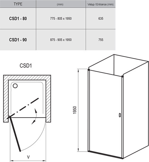 Ravak Chrome CSD1-90 Душевые двери 90*195 ST 0QV70U00Z1