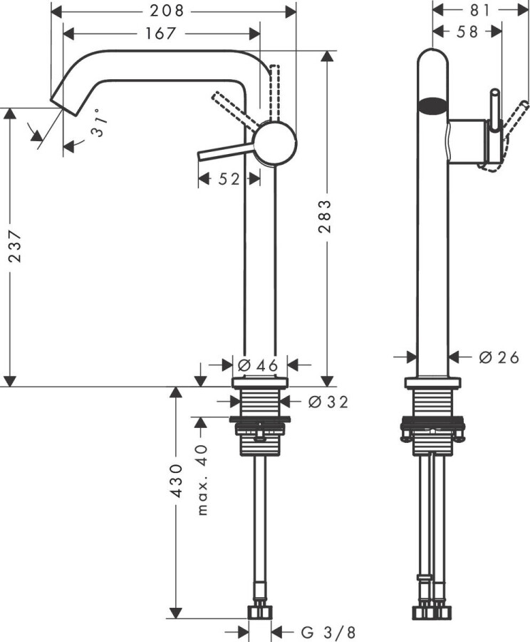 Hansgrohe Tecturis S Смеситель для раковины с донным клапаном CoolStart хром 73370000