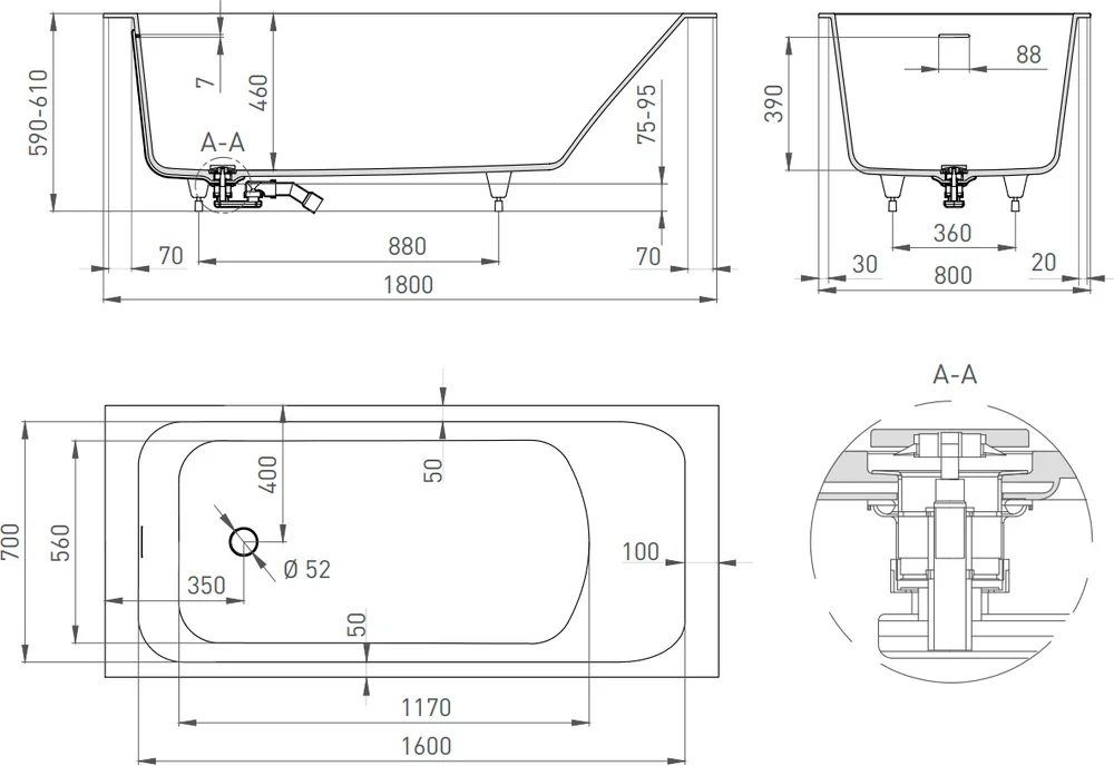 Salini Orlanda Kit ванна прямоугольная 180х80 102112G