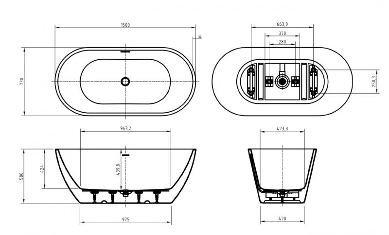 BelBagno Uno BB701-1500-730-K Акриловая ванна отдельностоящая овальная