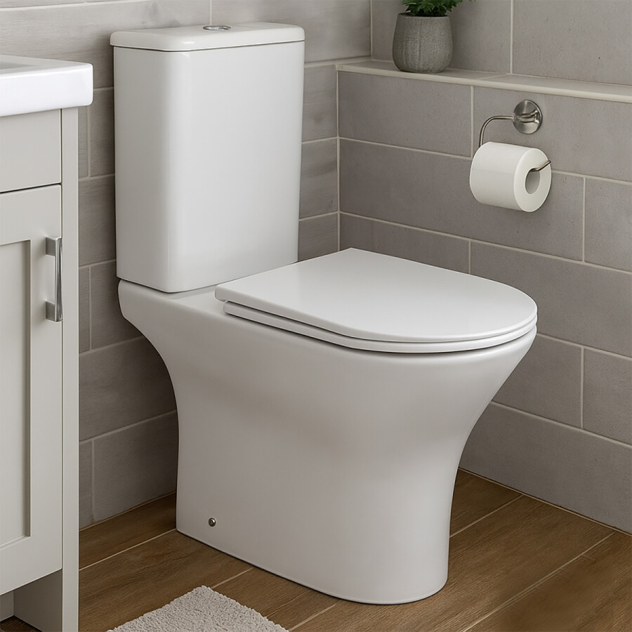 Унитаз напольный Azario FRETTA ROUND 650x340x790 безободковый, в комплекте прямым сиденьем микролифт AZ-7121A